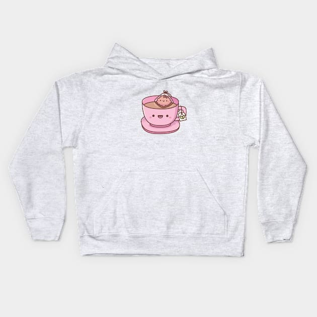 Cute Tea Bag and Teacup Doodle Kids Hoodie by rustydoodle